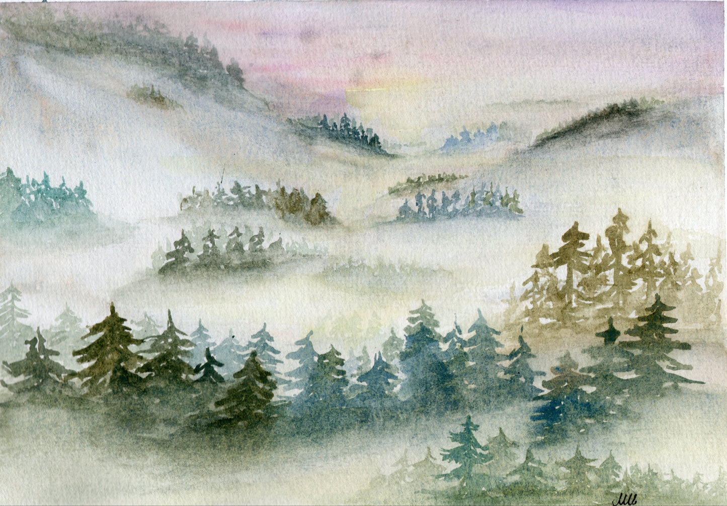 Nebel im Wald- Watercolor on paper