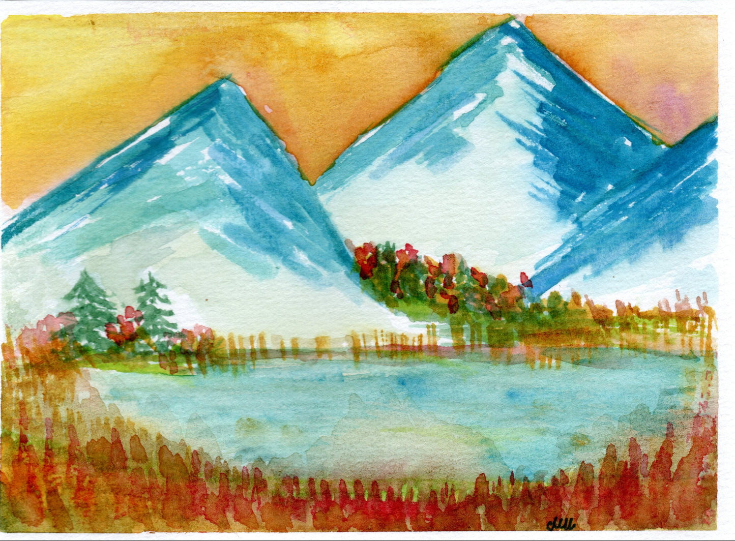 Bergsee im Herbst- Watercolor on paper