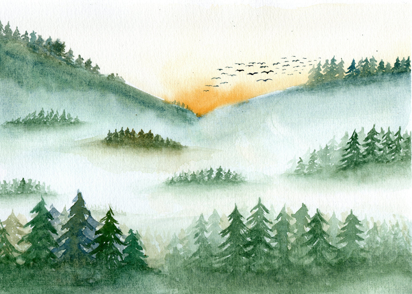 Nebel im Wald 2- Watercolor on paper